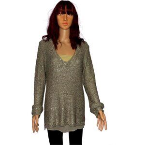 Apt. 9 Tunic Sweater Shiny Sequin Pullover Lined Long Sleeve Color Gold Size XL